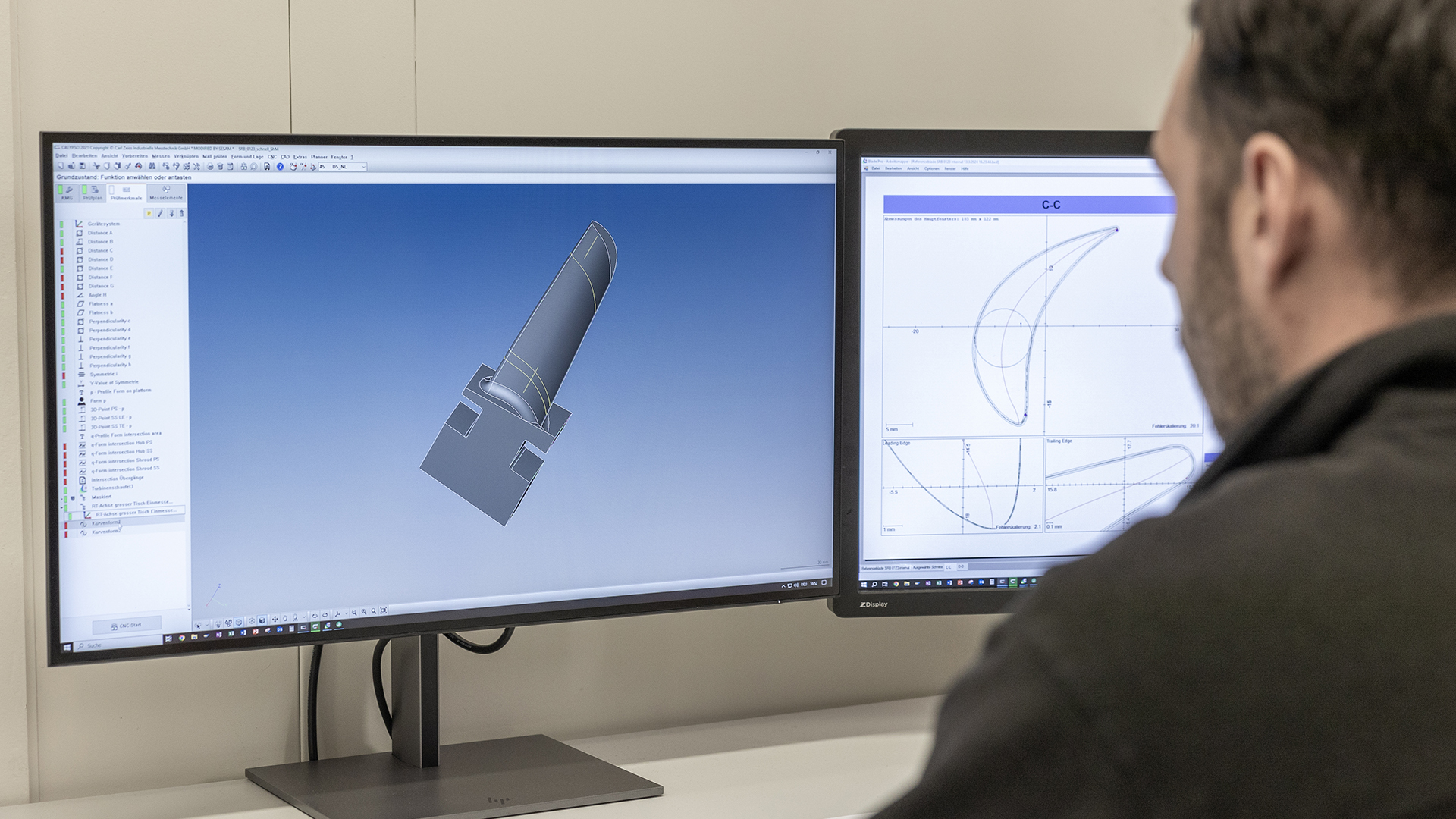 Oprogramowanie ZEISS CALYPSO oraz oprogramowanie do analizy i inspekcji Blade Inspect szybko interpretują i analizują dane pomiarowe łopatek wirnika, łopatek kierowniczych i blisków.
