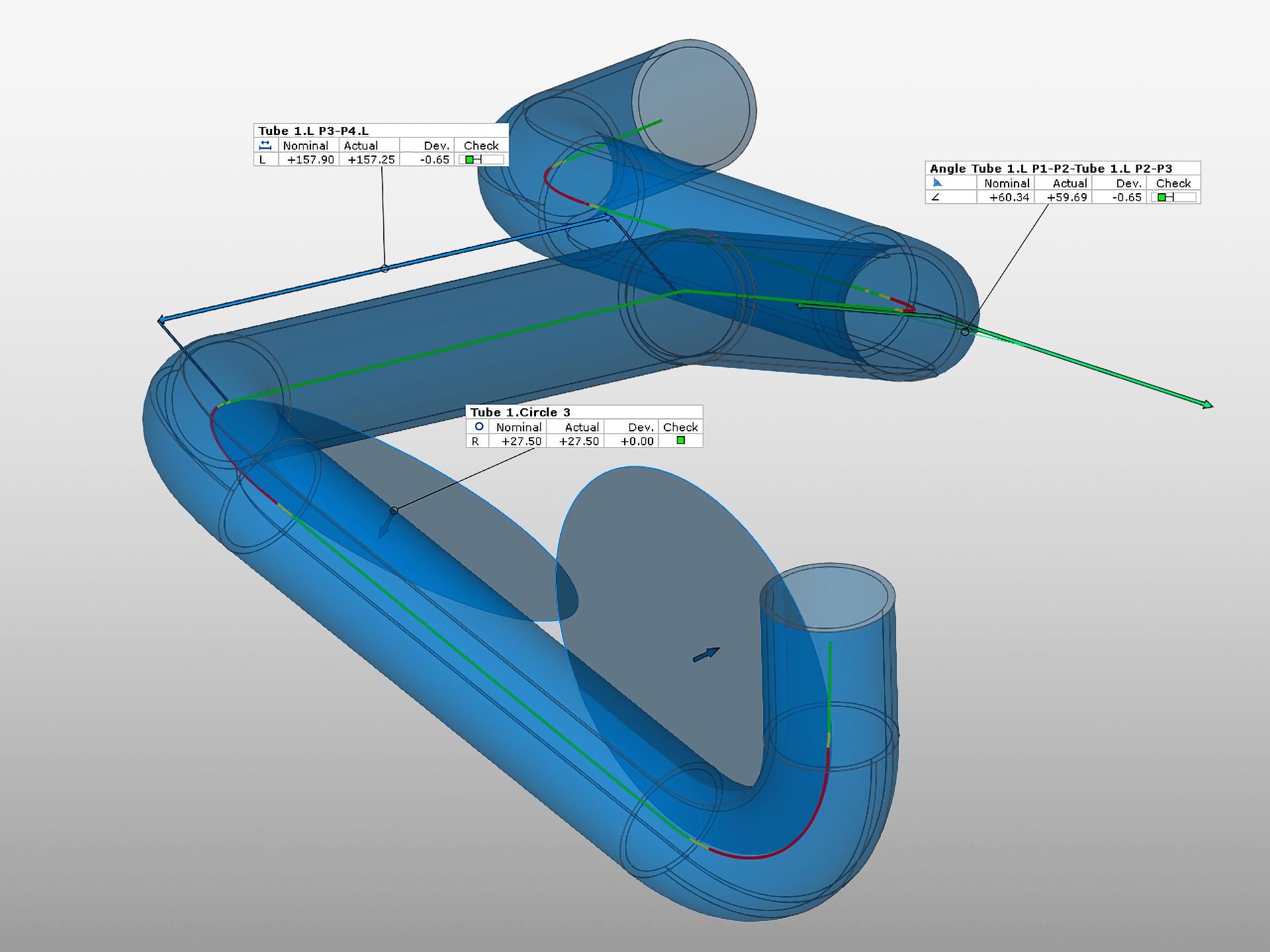 Określanie parametrów korekty gięcia za pomocą aplikacji Tube Check w ZEISS INSPECT