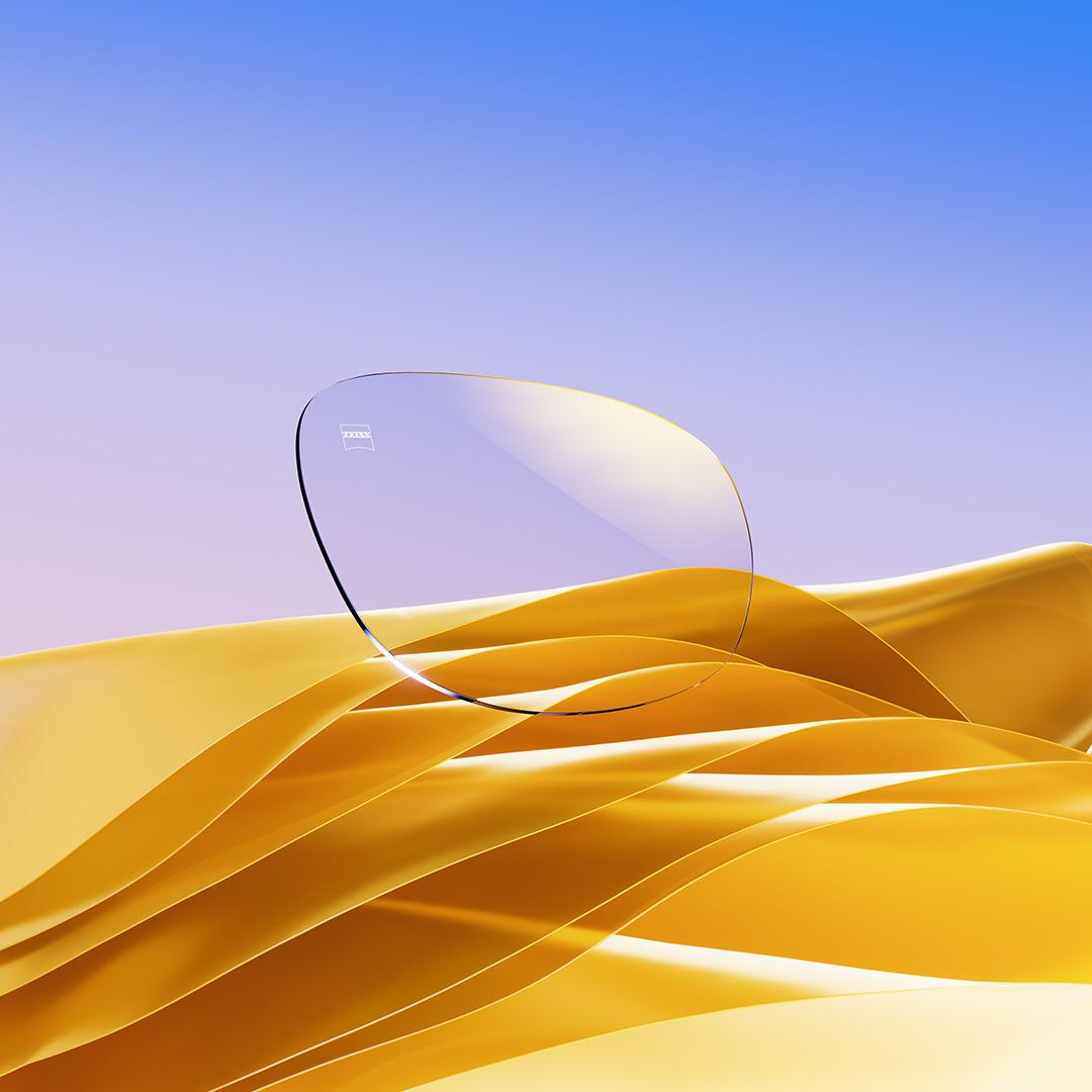 Obraz przedstawiający powłokę ZEISS DuraVision Gold UV ze złotym refleksem szczątkowym.