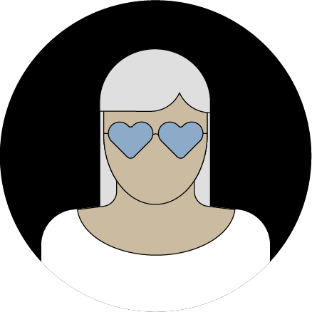 Ilustracja kobiety noszącej okulary z soczewkami w kształcie serca. 