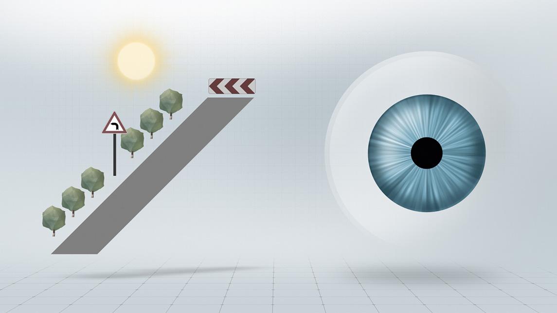 Dobre oświetlenie = widzenie fotopowe ze zwężoną źrenicą: Duża głębia ostrości, łatwa ocena odległości