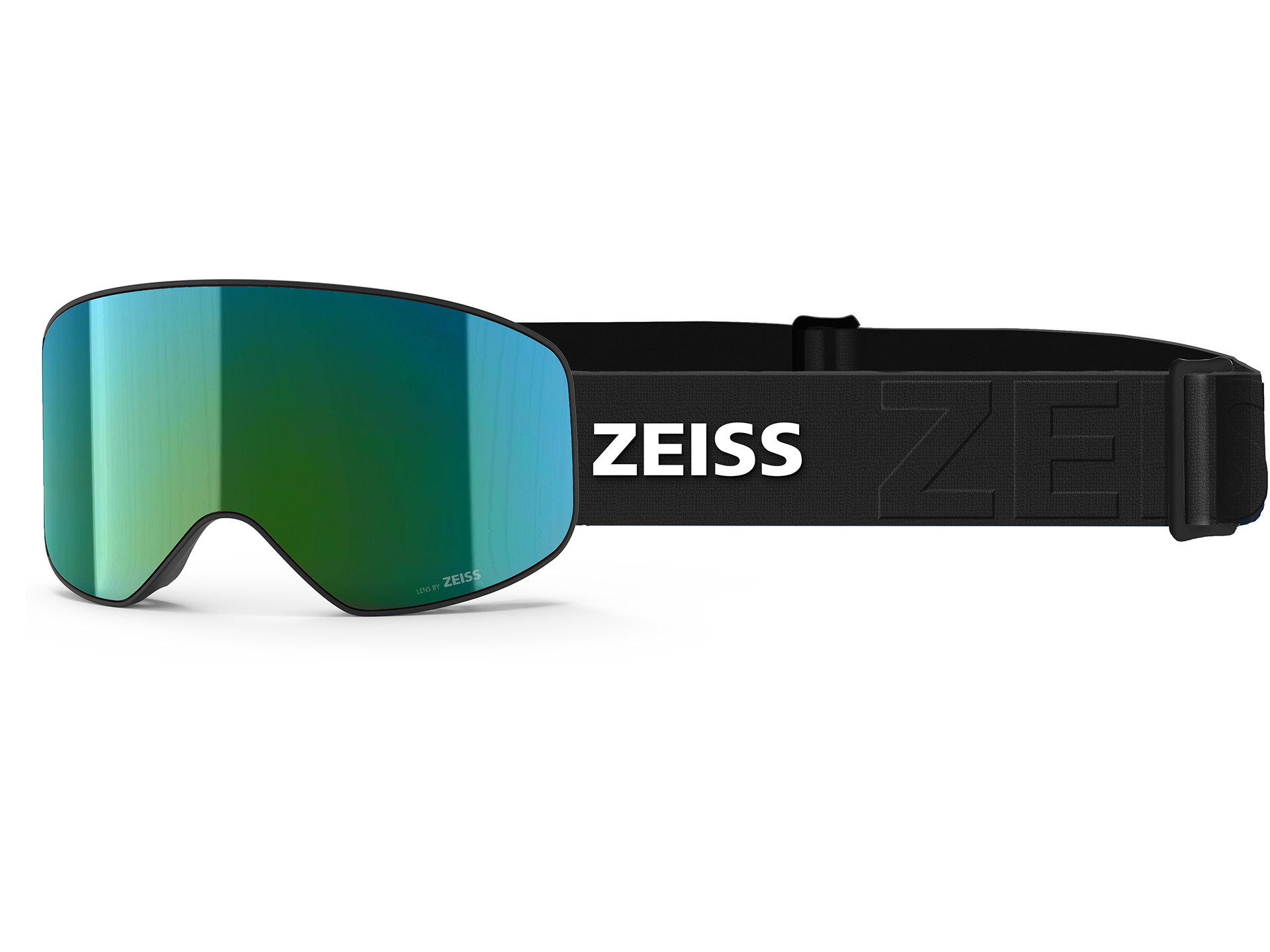 Gogle narciarskie ZEISS z turkusowym wizjerem i czarnym paskiem
