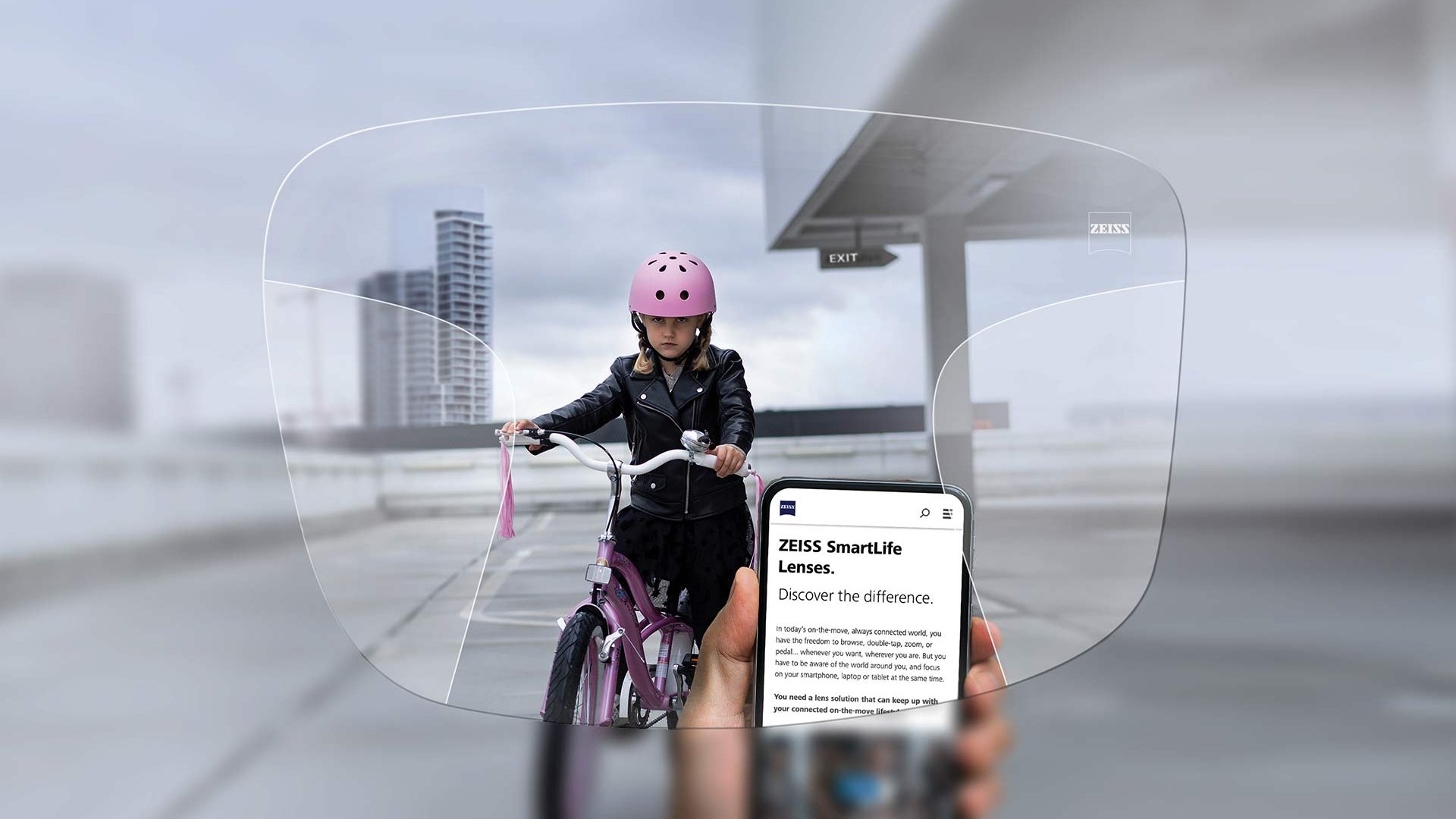 Wizualizacja soczewek progresywnych ZEISS SmartLife Pure. Obraz pokazuje widok przez soczewki.