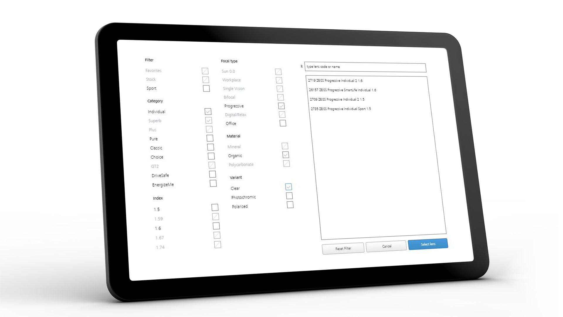 Ekran tabletu pokazujący interfejs VISUSTORE dla kilku przydatnych wskazówek 